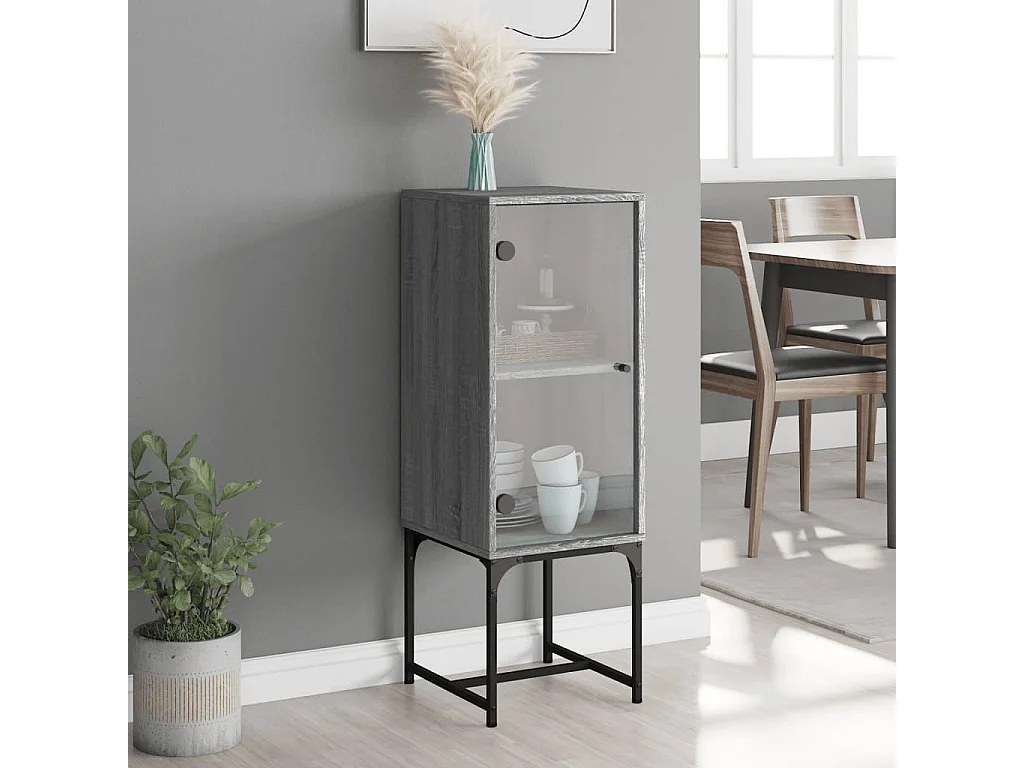 Armoire latérale avec porte en verre sonoma gris 35x37x100 cm FR28746