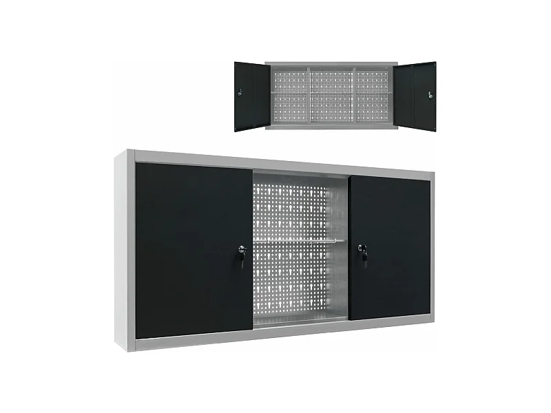 Armoire à outils murale Style Industriel Métal Gris et noir FR31548