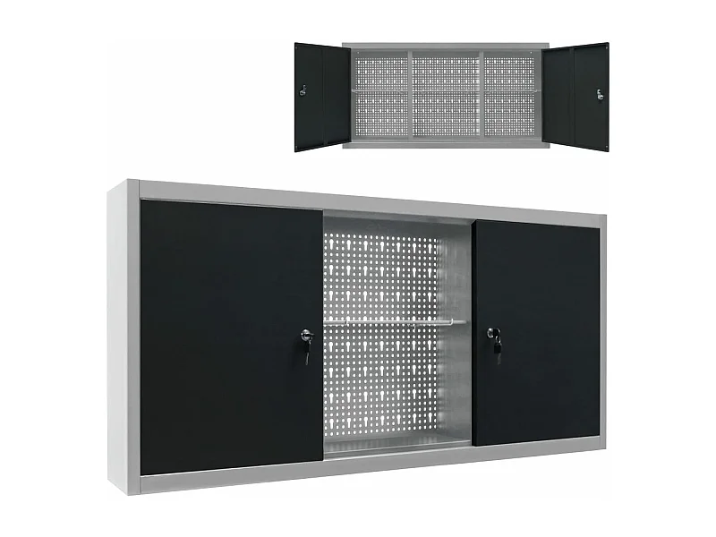 Armoire à outils murale Style Industriel Métal Gris et noir FR31548