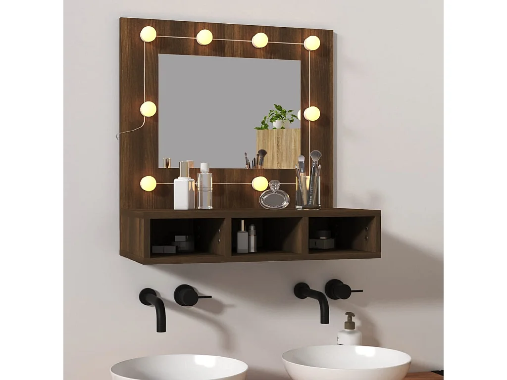 Armário espelhado com LED 60x31,5x62 cm carvalho castanho PT938310