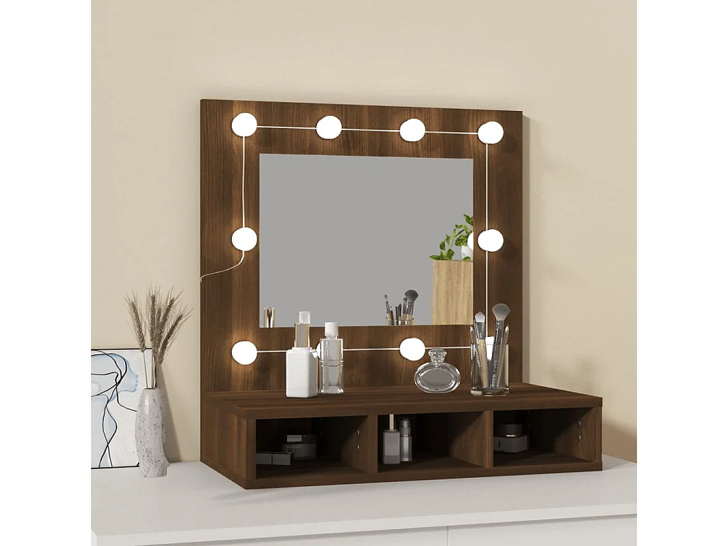 Armário espelhado com LED 60x31,5x62 cm carvalho castanho PT938310