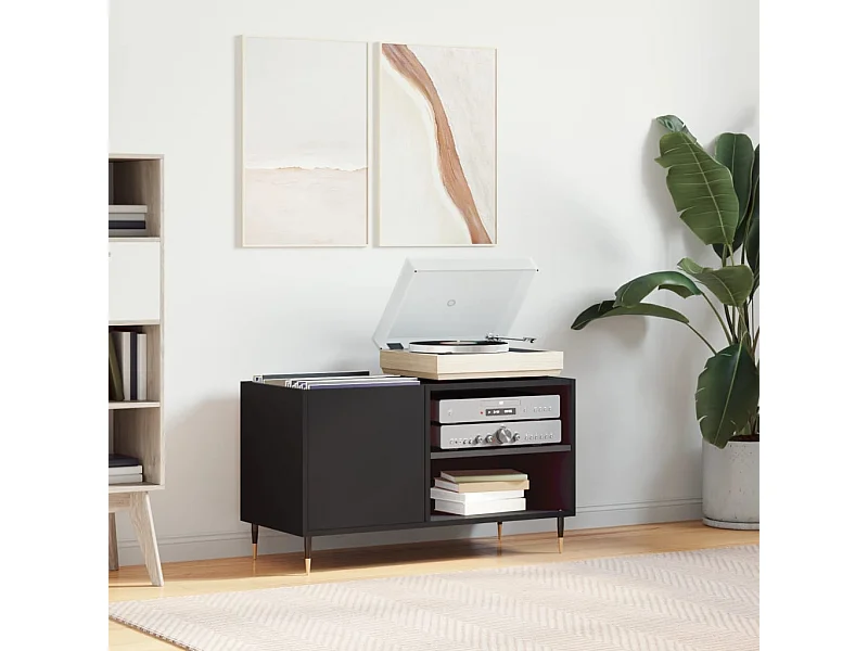 Mueble de discos madera de ingeniería negro 85x38x48 cm ES544338
