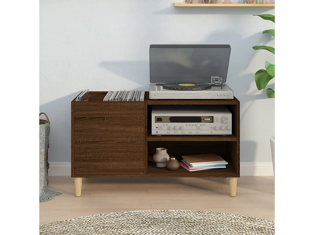 Platenkast 84,5x38x48 cm bewerkt hout bruin eikenkleur BE263850