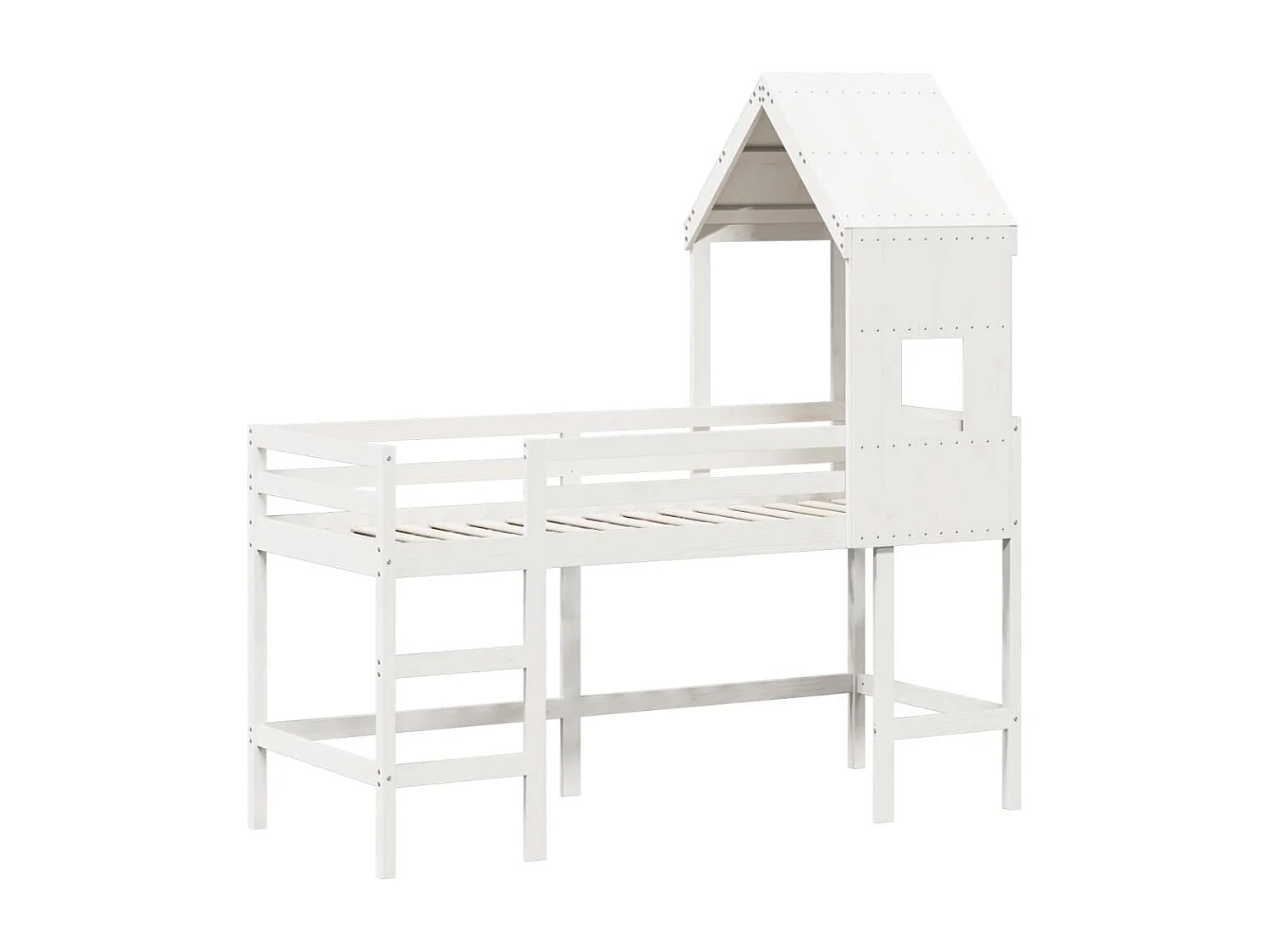 Lit mezzanine et échelle et toit blanc 90x200cm bois pin massif FR77362