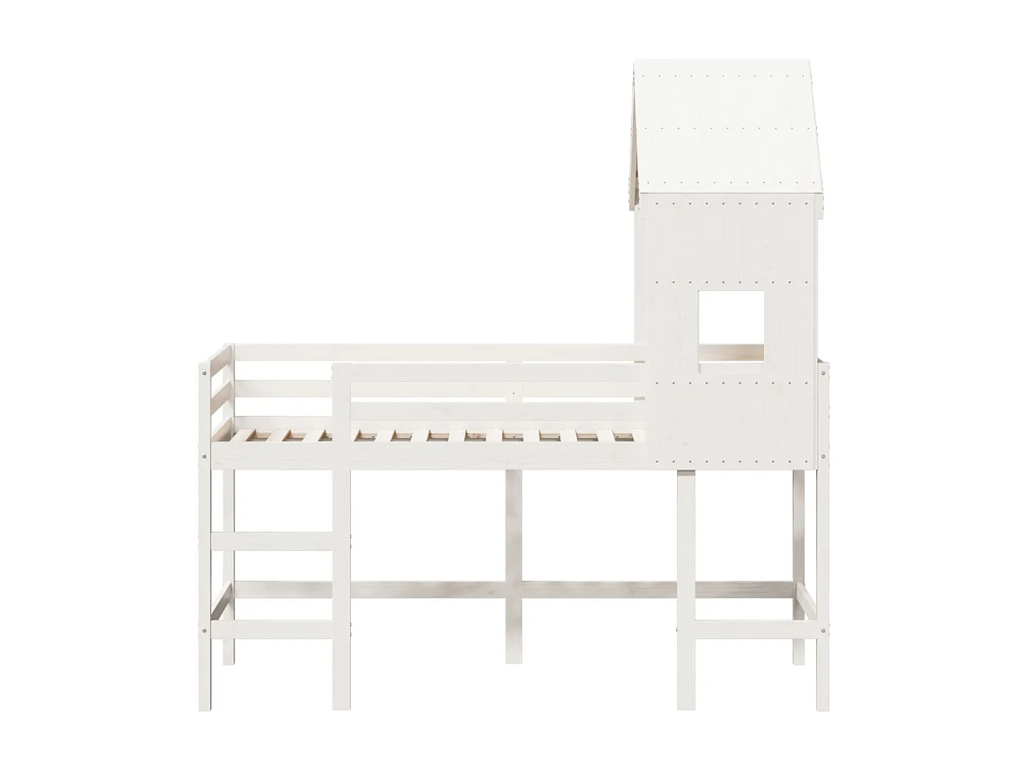 Lit mezzanine et échelle et toit blanc 90x200cm bois pin massif FR77362