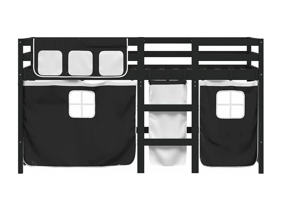 Cama alta criança c/ cortina 90x200cm pinho maciço branco/preto PT851966