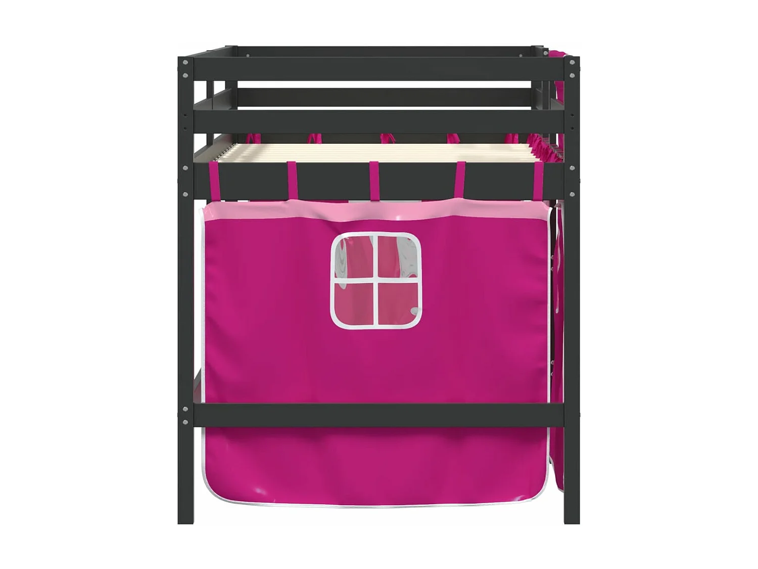 Lit mezzanine enfants et rideaux rose 80x200cm bois pin massif FR95320