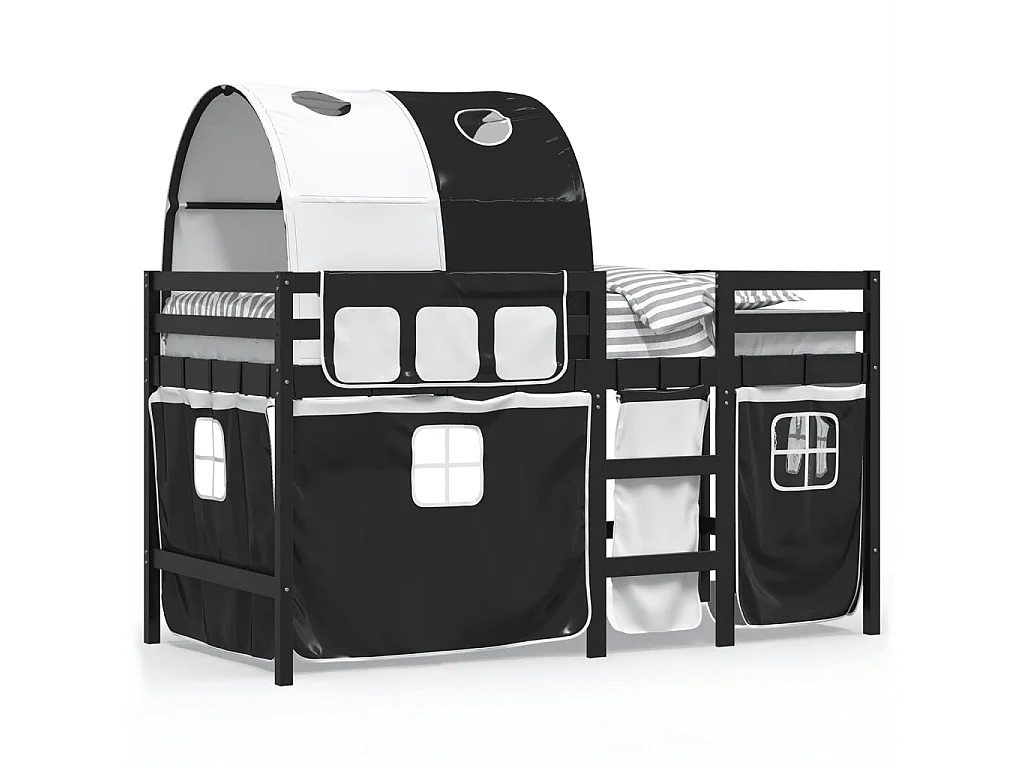 Lit mezzanine enfants et tunnel blanc/noir 90x190 cm pin massif FR28475