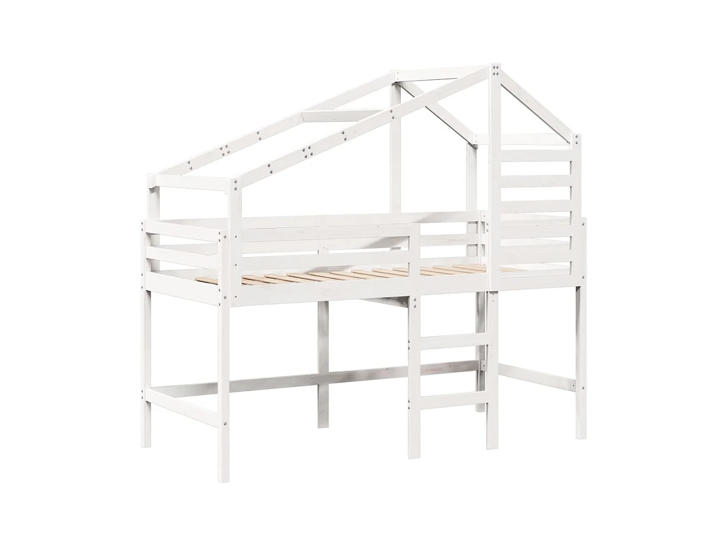 Halfhoogslaper met ladder en bedhuis grenenhout wit 90x190 cm BE352538