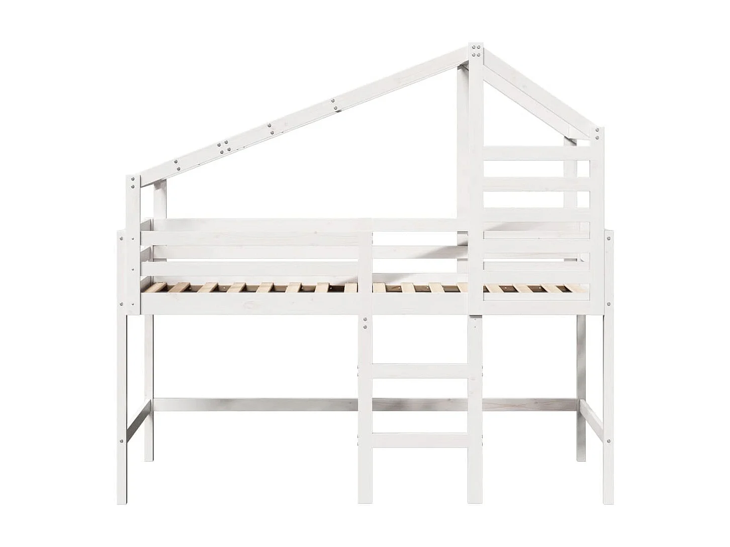 Lit mezzanine et échelle et toit blanc 90x190cm bois pin massif FR87452