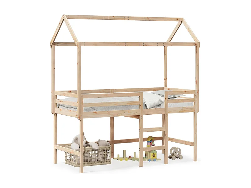 Lit mezzanine et échelle et toit 90x200 cm bois de pin massif FR67415
