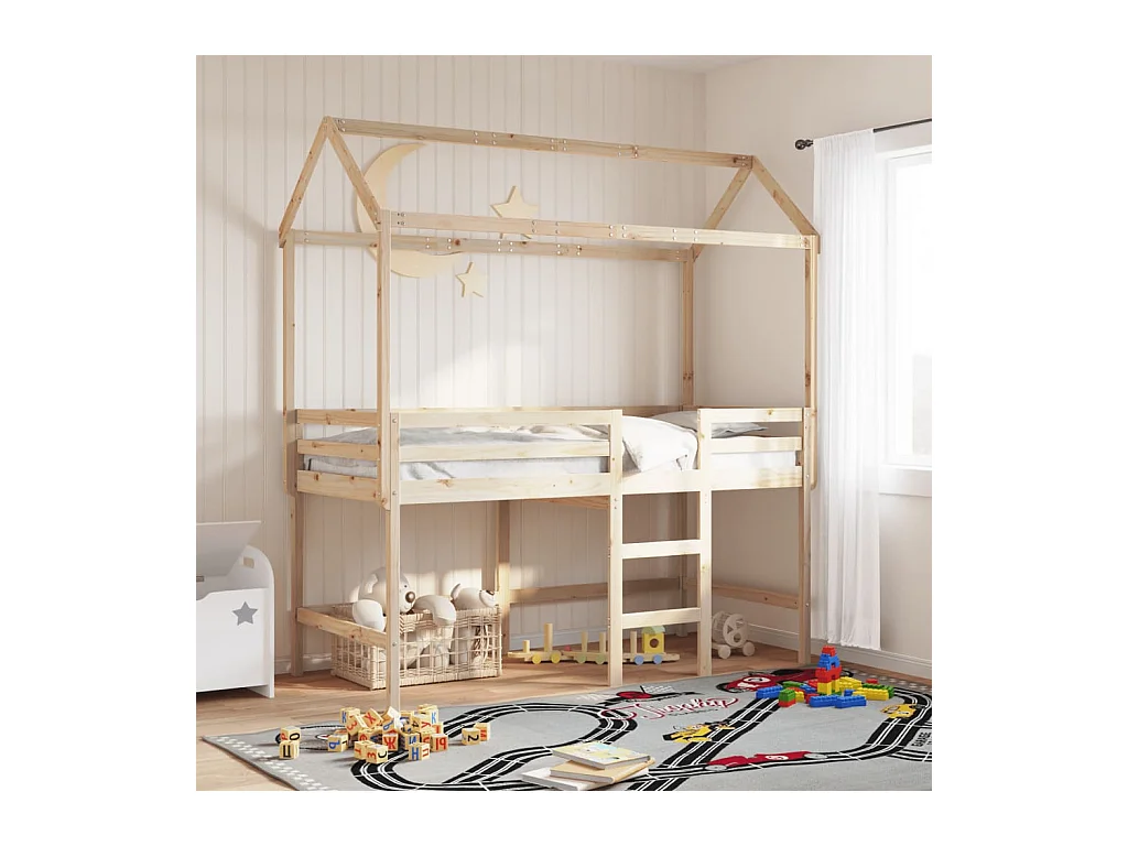 Lit mezzanine et échelle et toit 90x200 cm bois de pin massif FR67415