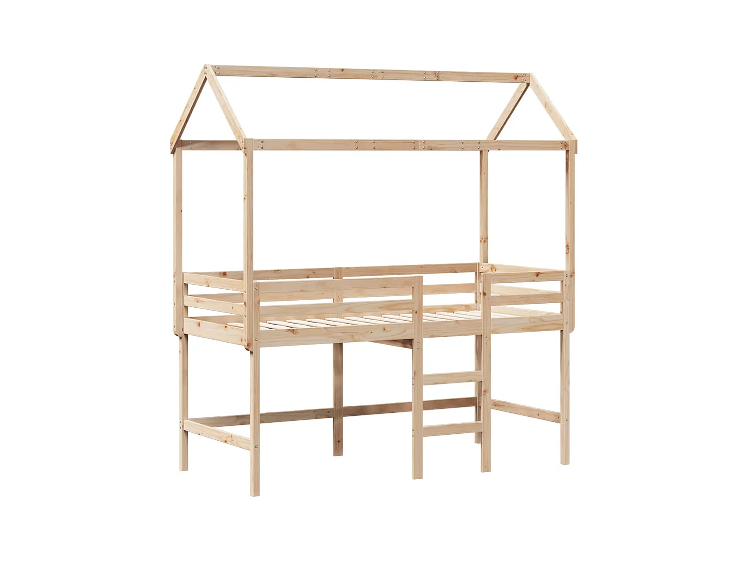 Lit mezzanine et échelle et toit 90x200 cm bois de pin massif FR67415