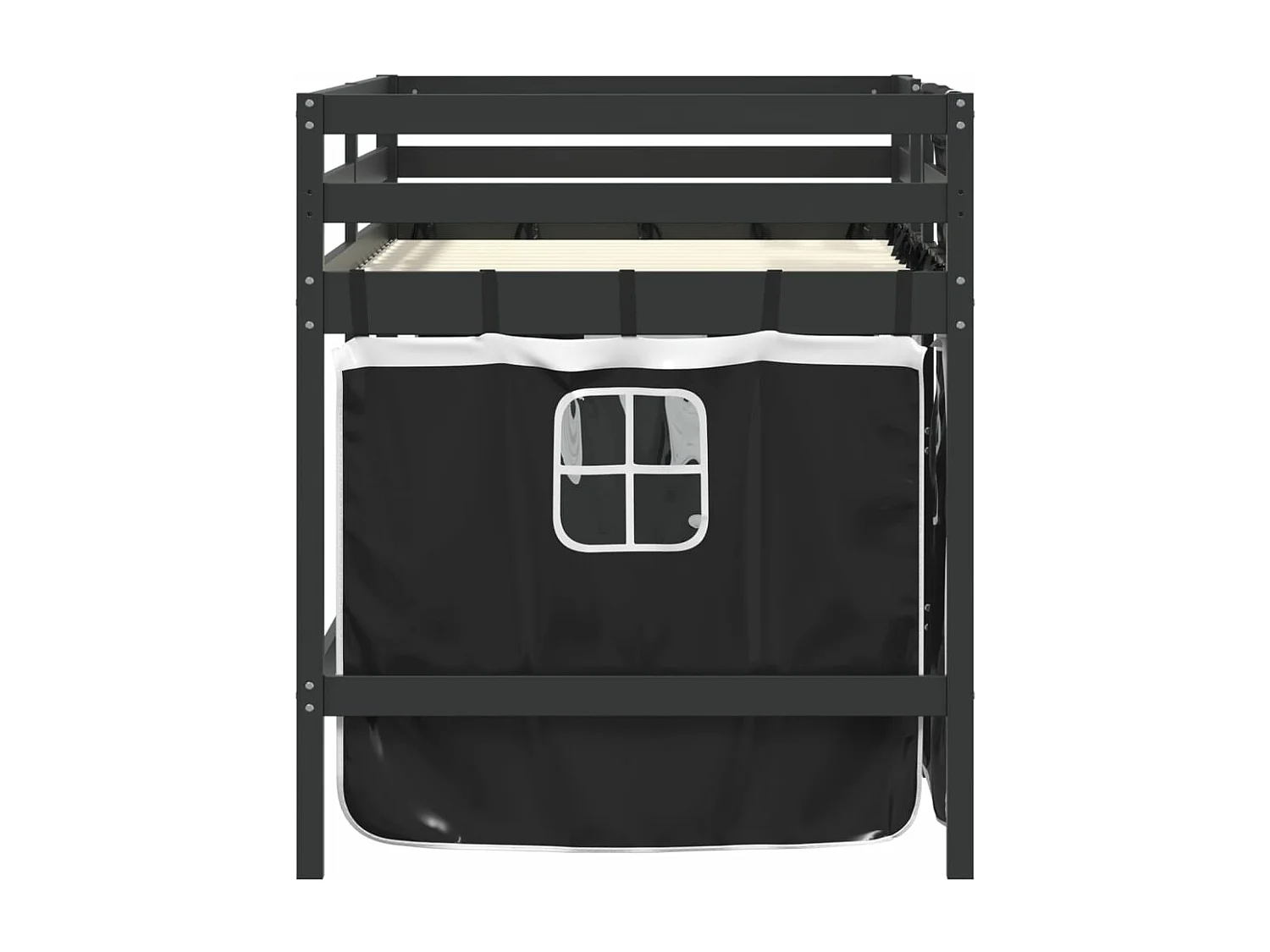 Lit mezzanine enfants et rideaux blanc/noir 90x190cm pin massif FR34221