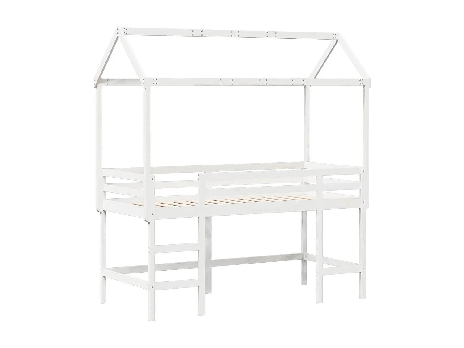 Lit mezzanine et échelle et toit blanc 90x190cm bois pin massif FR43986