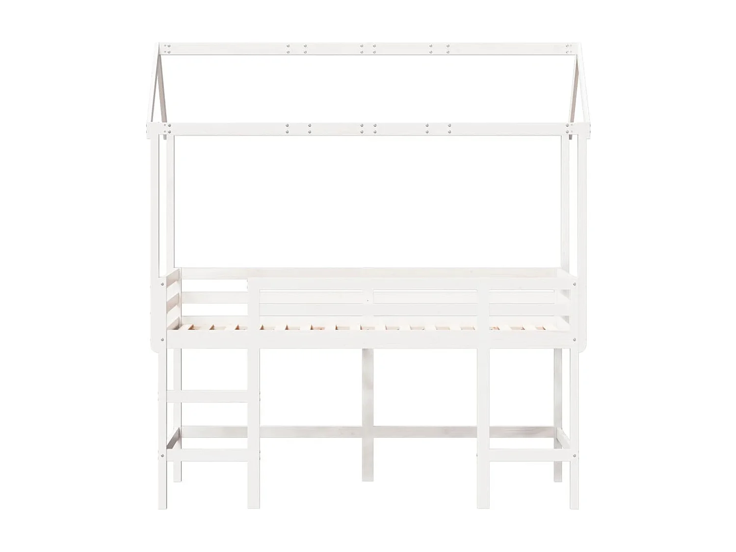 Lit mezzanine et échelle et toit blanc 90x190cm bois pin massif FR43986