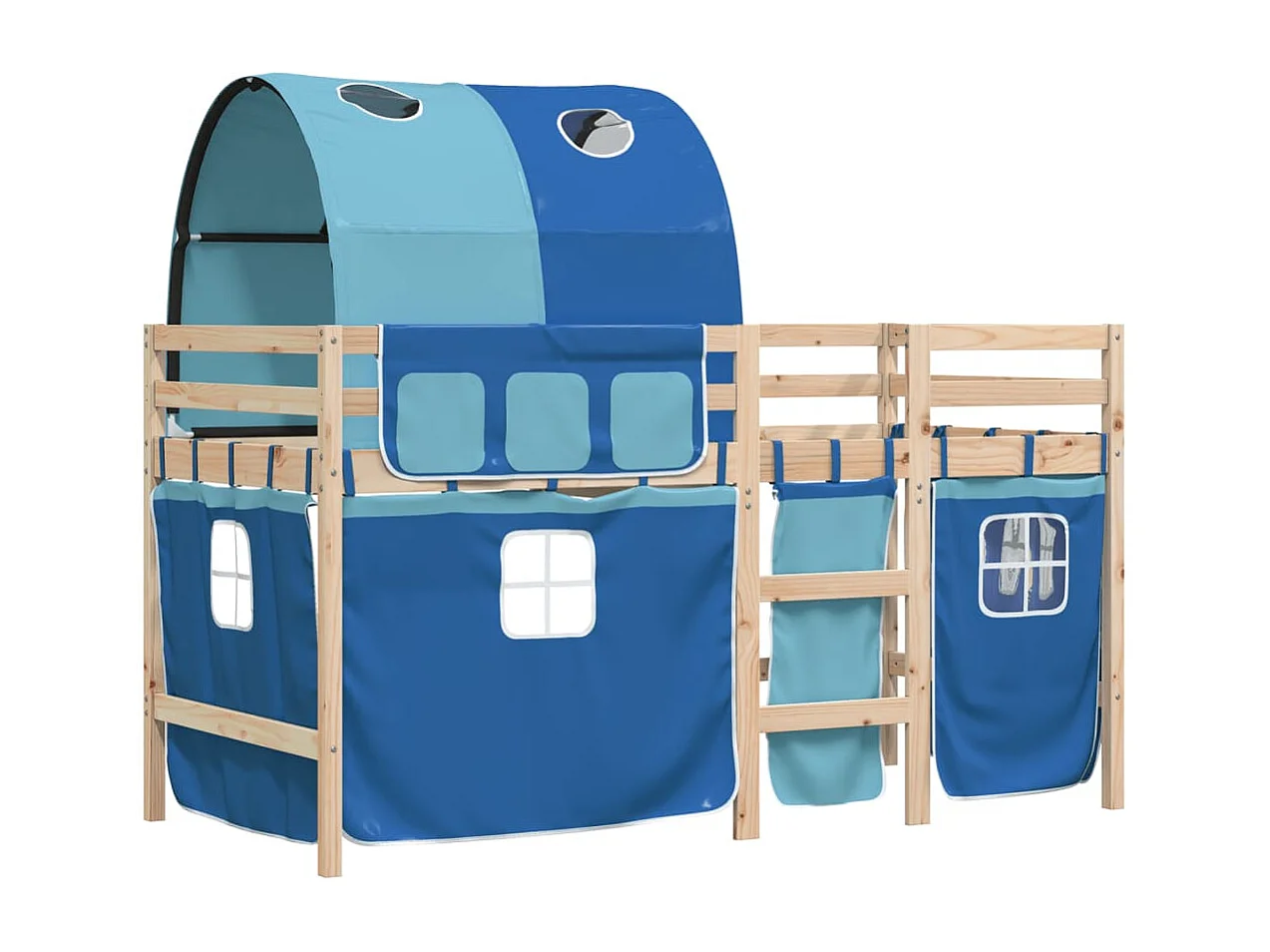 Kinderhoogslaper met tunnel 90x200 cm massief grenenhout blauw BE151812