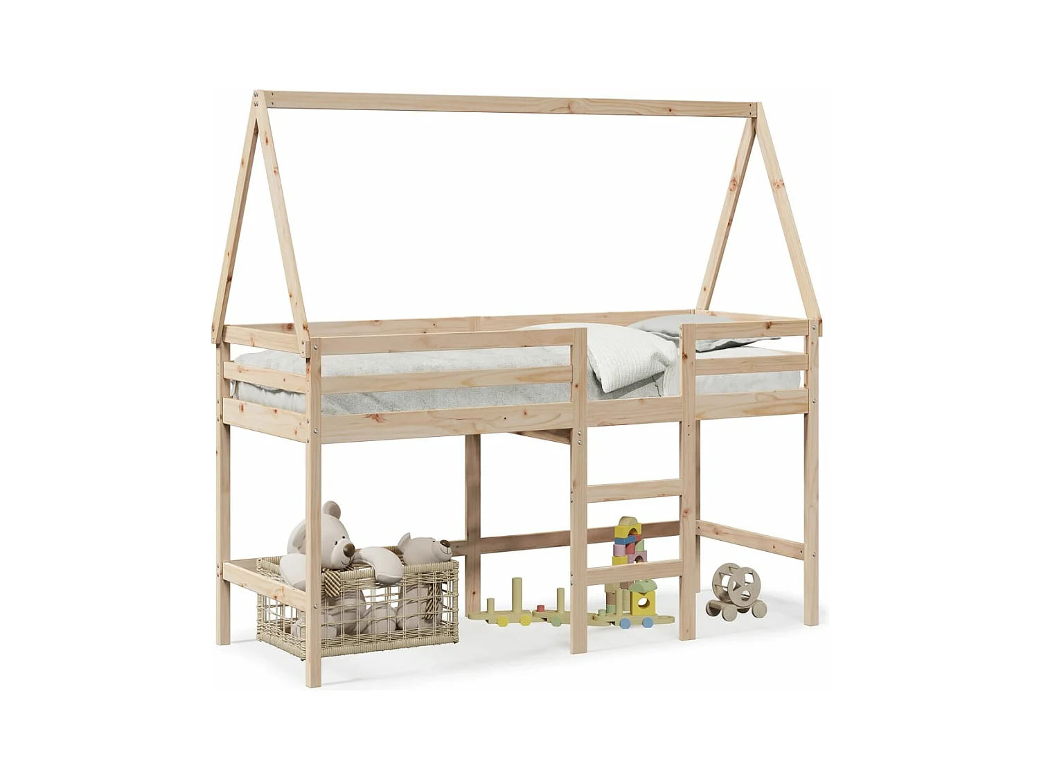Lit mezzanine et échelle et toit 90x200 cm bois de pin massif FR28161