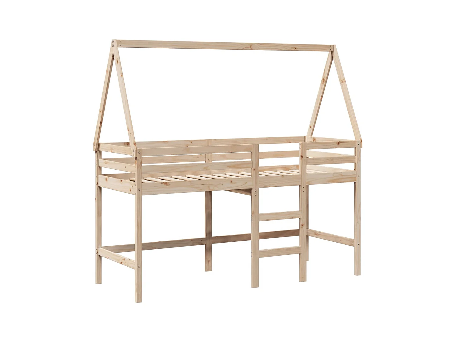 Lit mezzanine et échelle et toit 90x200 cm bois de pin massif FR28161