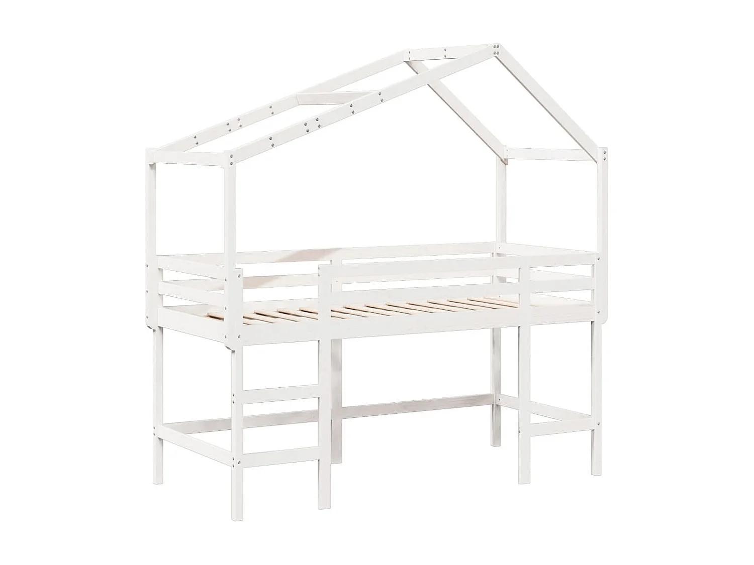 Halfhoogslaper met ladder en bedhuis grenenhout wit 90x190 cm BE750428