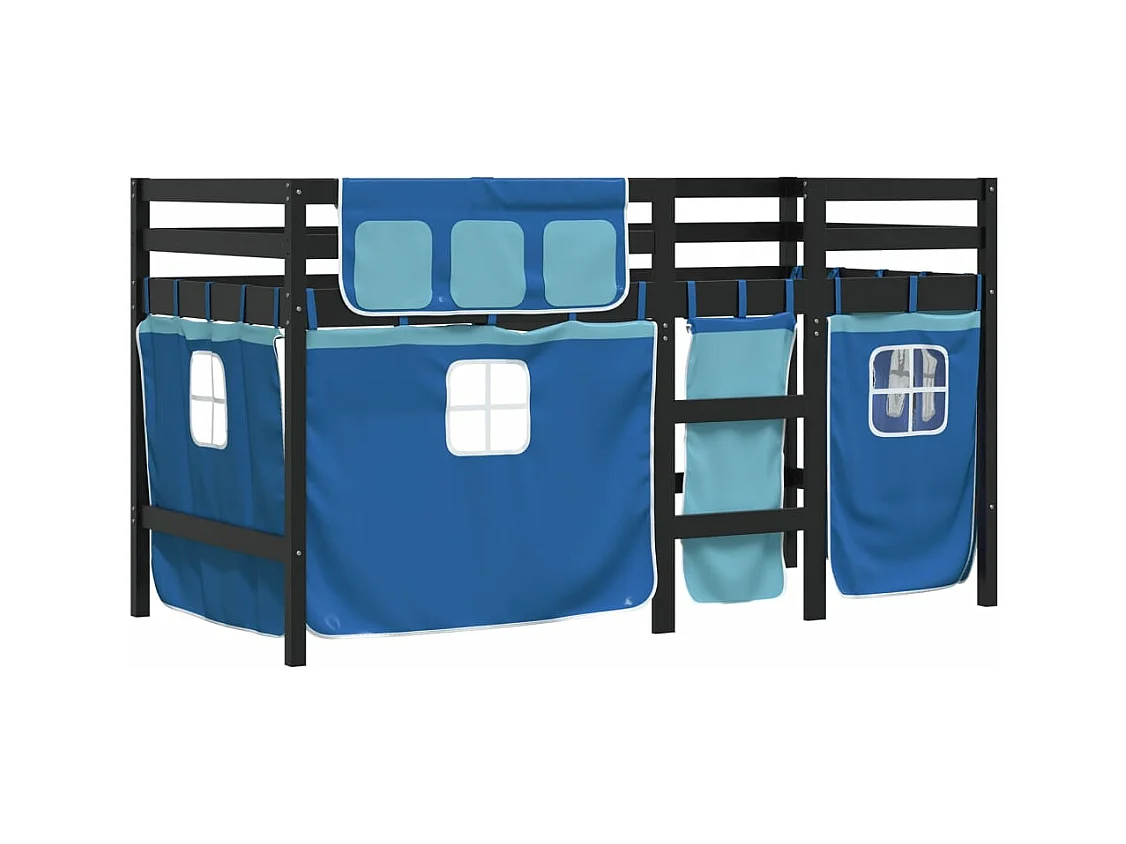 Lit mezzanine enfants et rideaux bleu 80x200cm bois pin massif FR69089