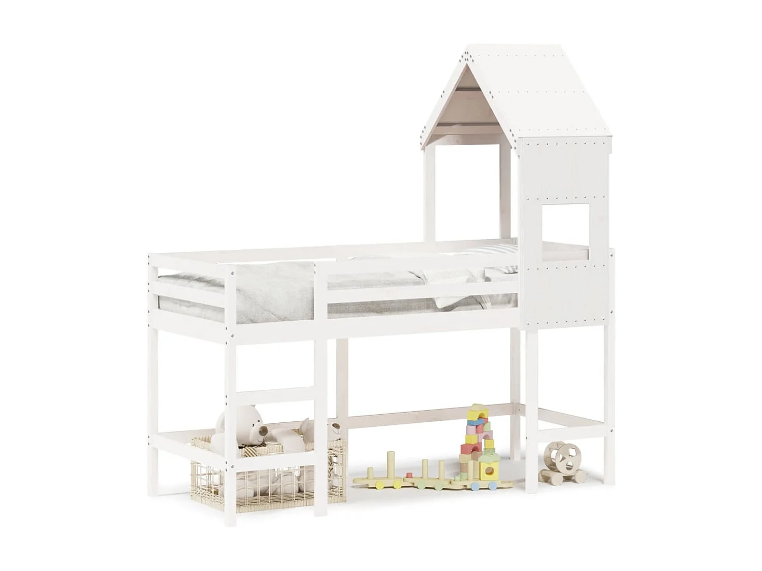 Halfhoogslaper met ladder en bedhuis grenenhout wit 90x190 cm BE876344