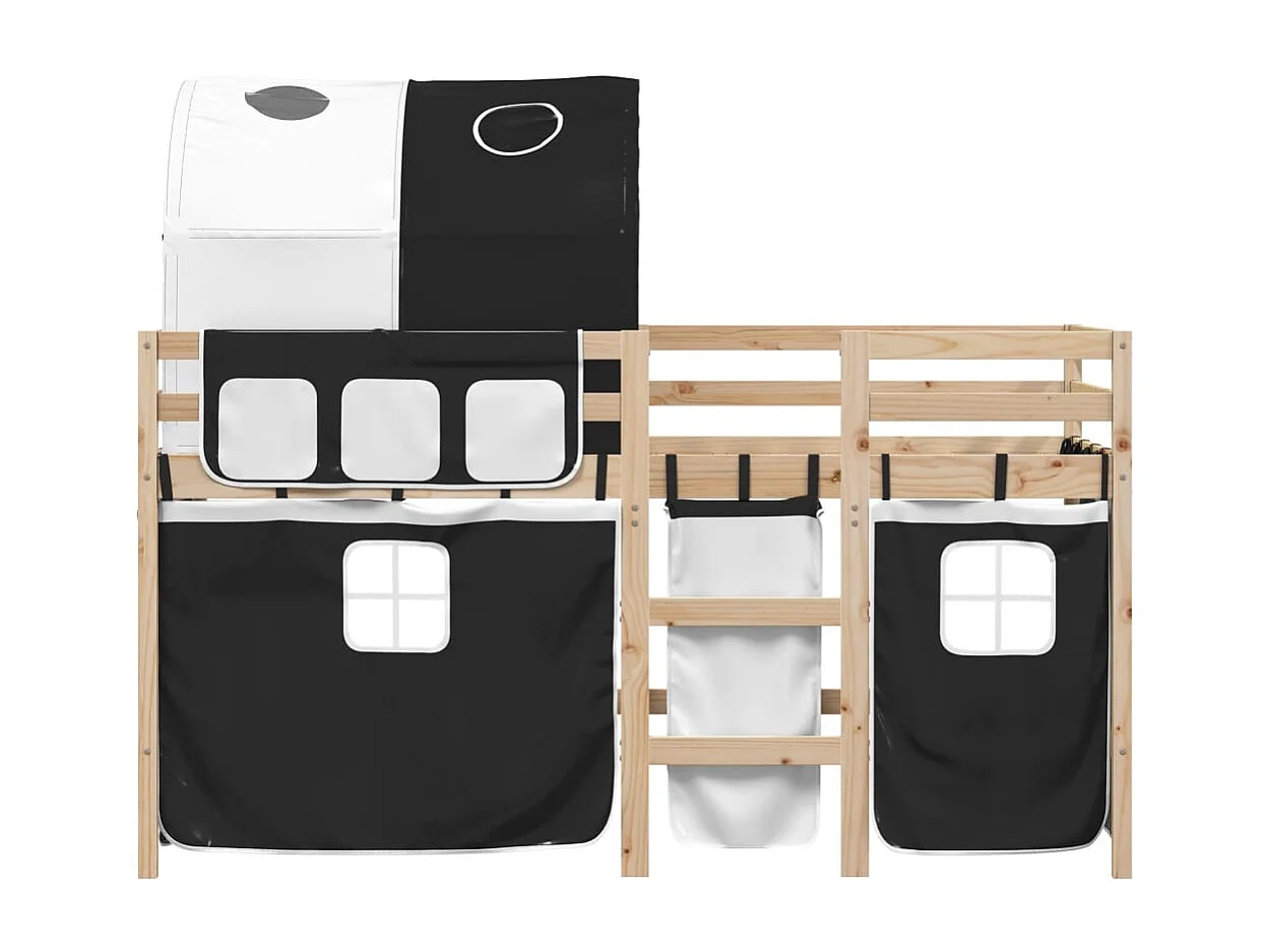 Lit mezzanine enfants et tunnel blanc/noir 80x200cm pin massif FR57309