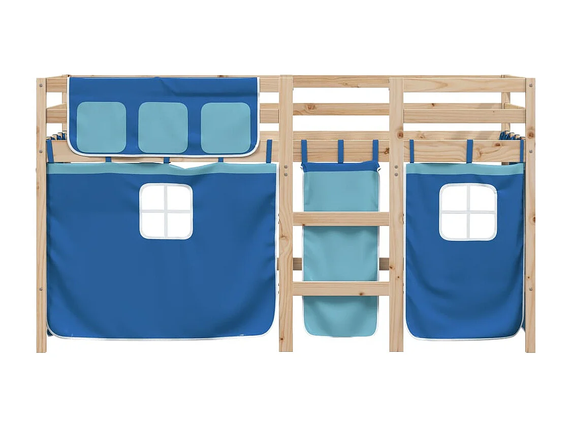 Lit mezzanine enfants et rideaux bleu 90x200cm bois pin massif FR50954