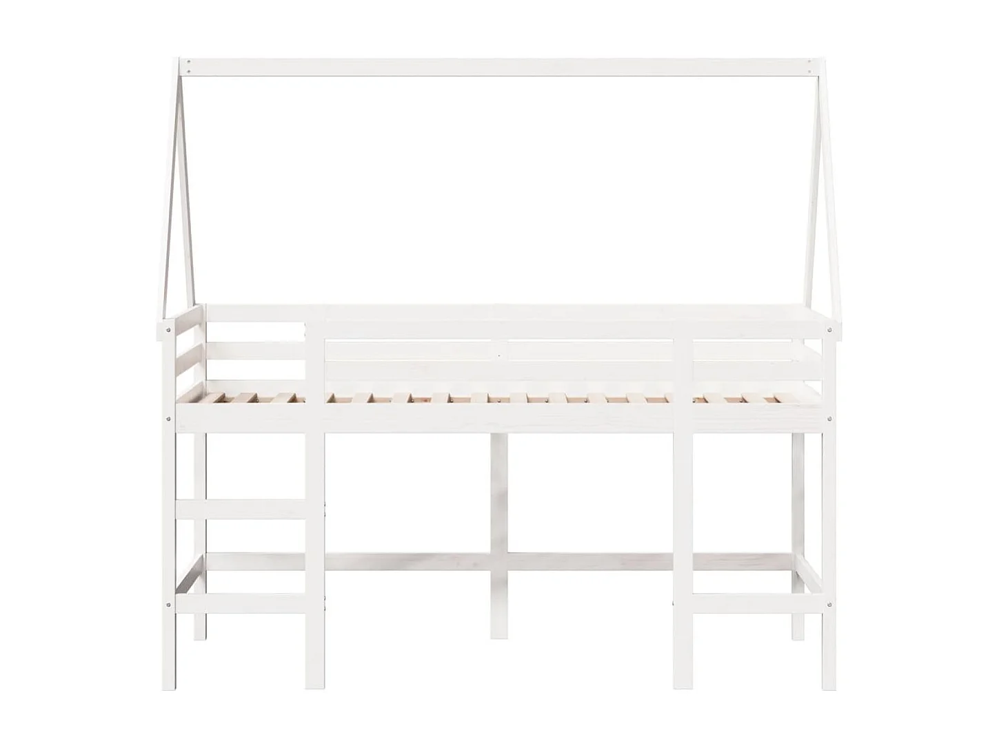 Cama alta c/ escada e telhado 90x190 cm pinho maciço branco PT216129