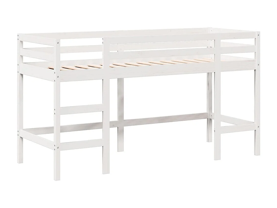 Cama alta c/ escada e telhado 90x190 cm pinho maciço branco PT216129