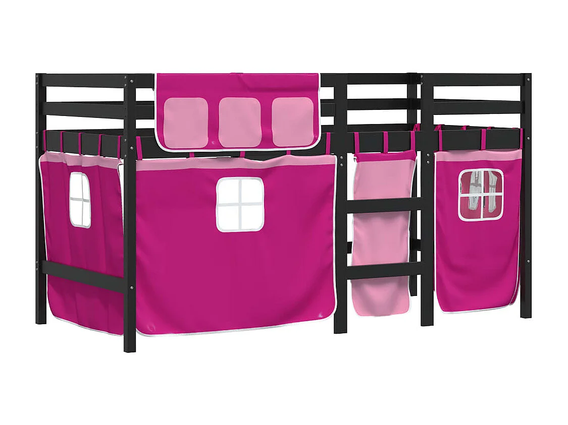 Lit mezzanine enfants et rideaux rose 90x200cm bois pin massif FR87901