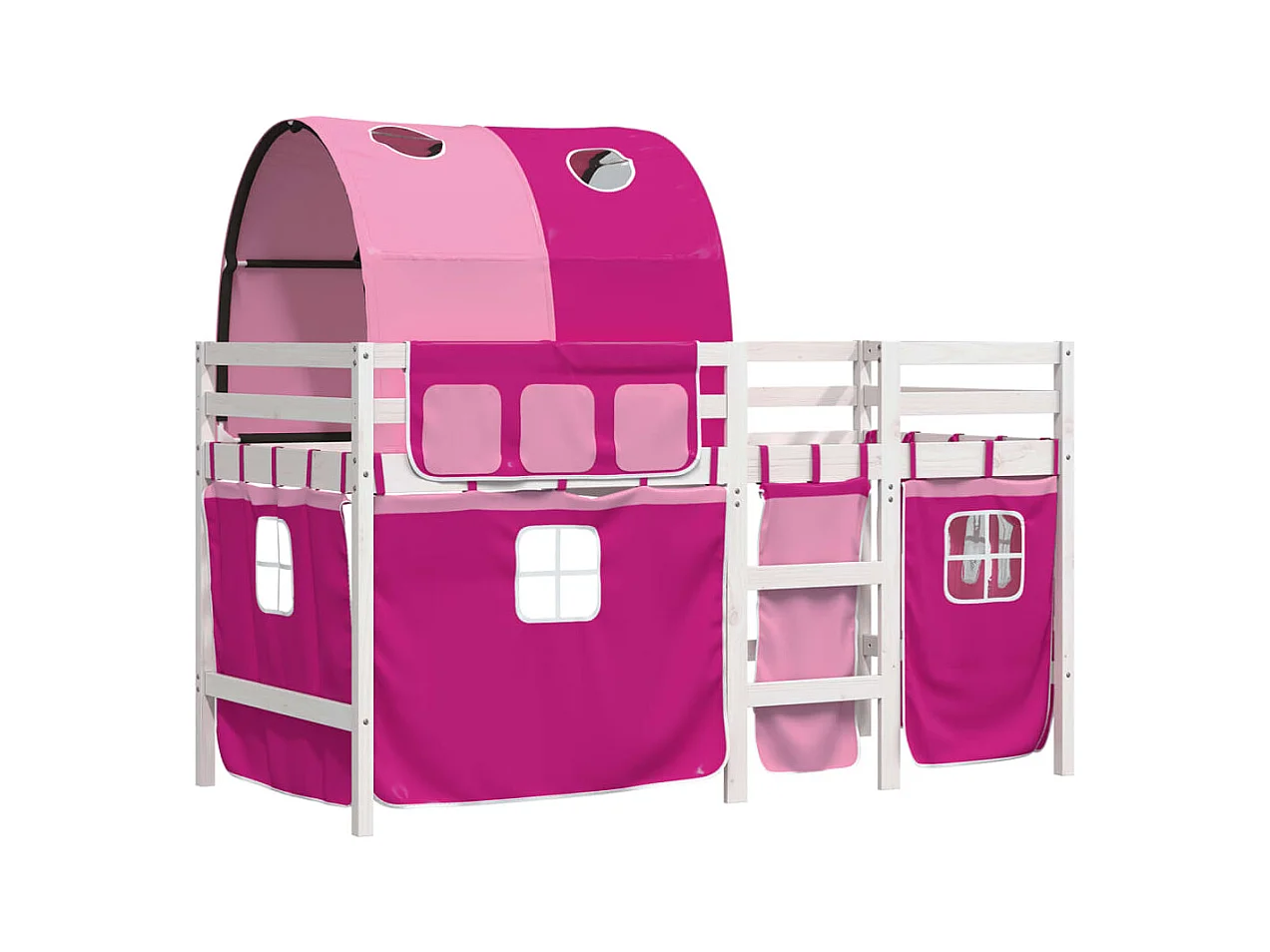 Lit mezzanine enfants avec tunnel rose 90x190cm bois pin massif FR79067