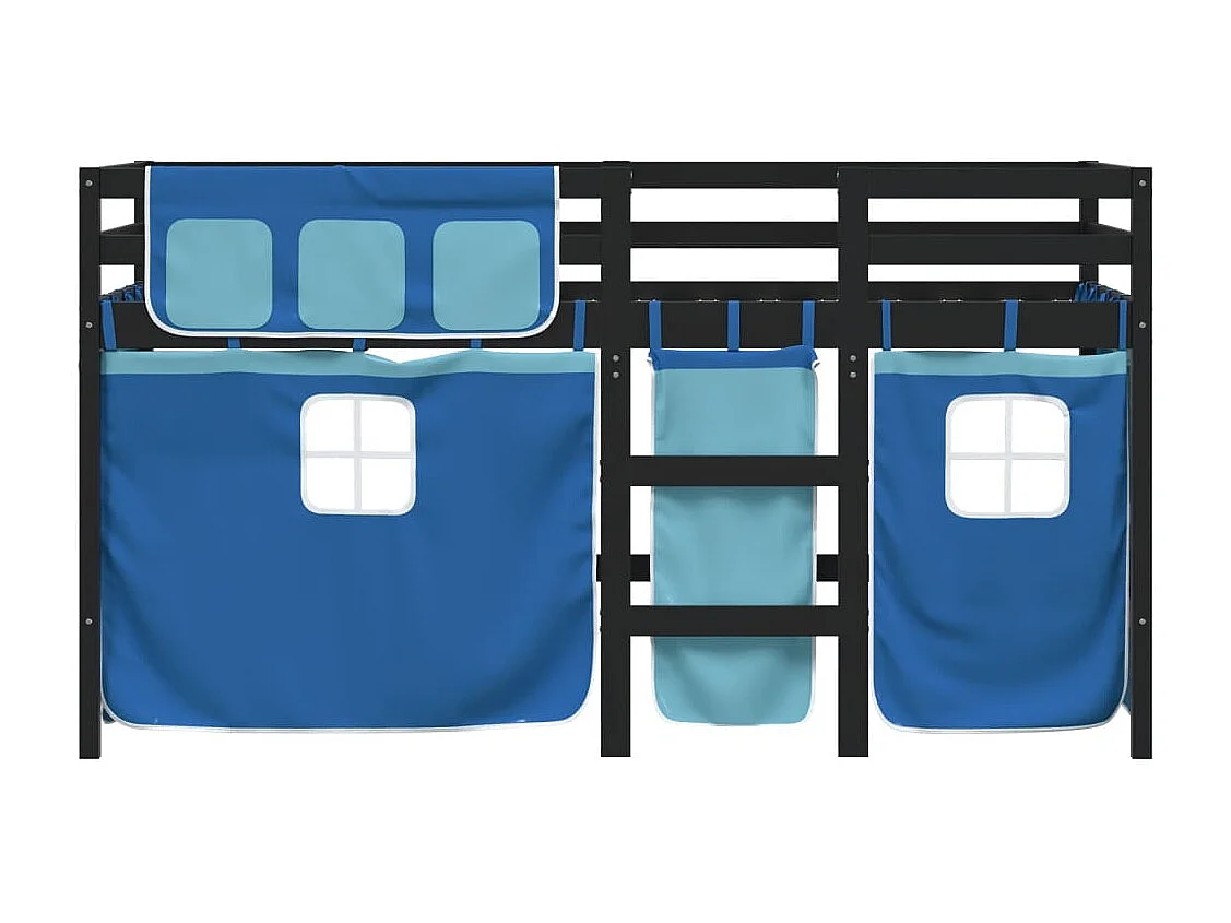 Cama alta p/ criança c/ cortinas 90x190 cm pinho maciço azul PT137279