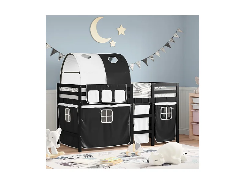 Lit mezzanine enfants et tunnel blanc/noir 80x200cm pin massif FR33792
