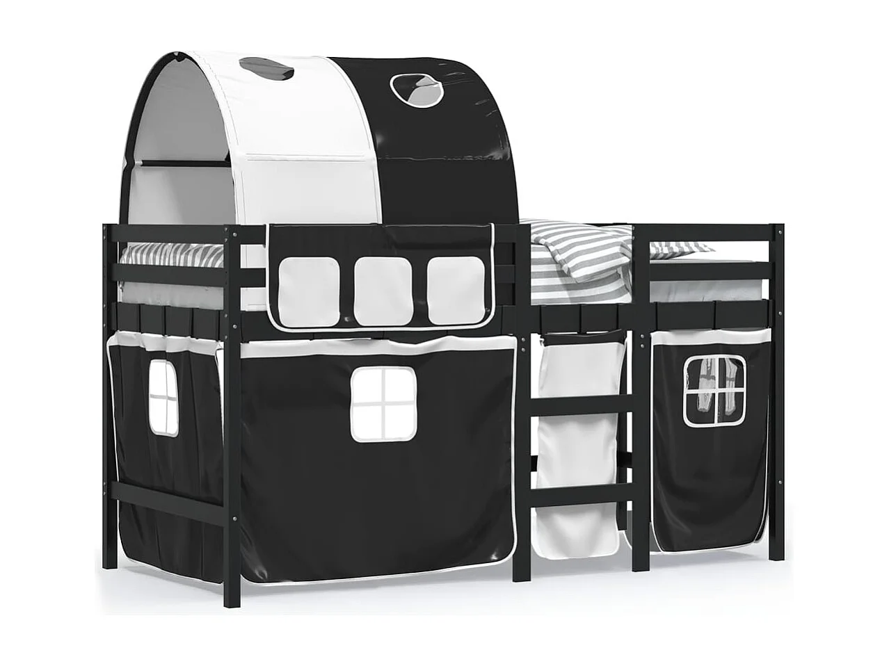 Cama alta niños con túnel madera pino blanco negro 80x200 cm ES640420