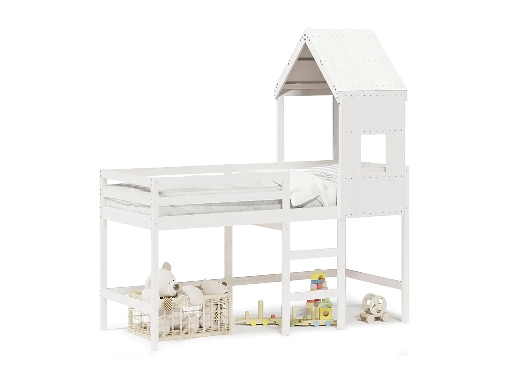 Halfhoogslaper met ladder en bedhuis grenenhout wit 80x200 cm BE402708