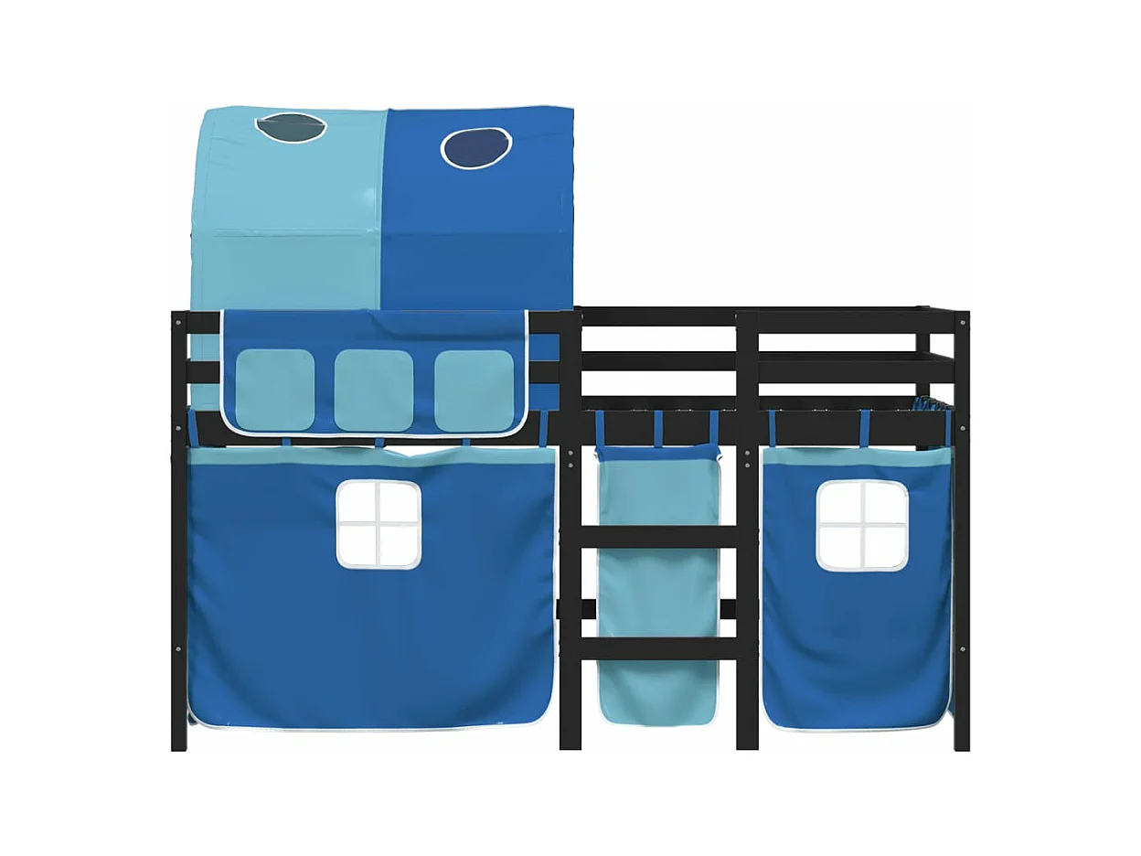 Lit mezzanine enfants avec tunnel bleu 80x200cm bois pin massif FR58046