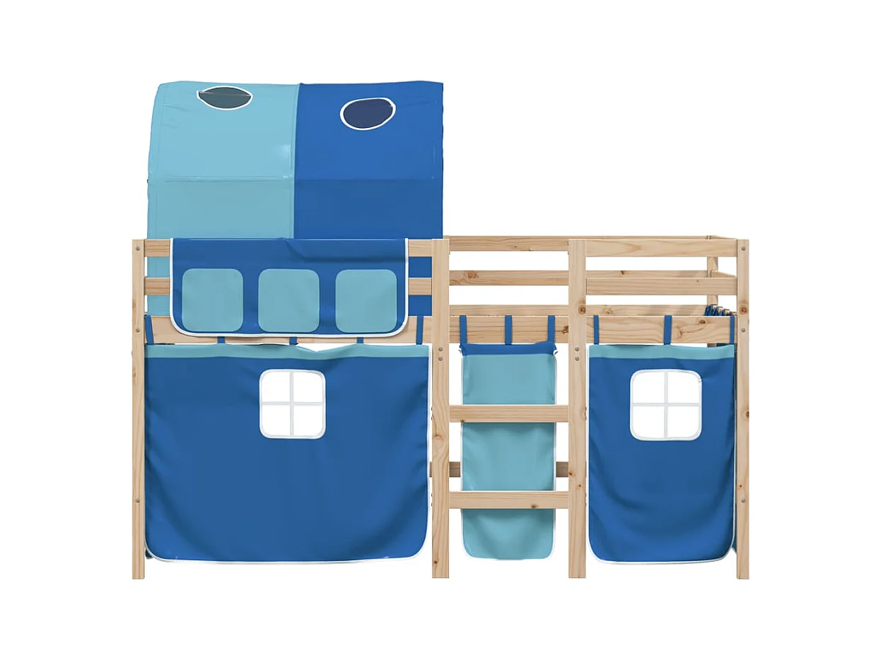 Lit mezzanine enfants avec tunnel bleu 80x200cm bois pin massif FR10393