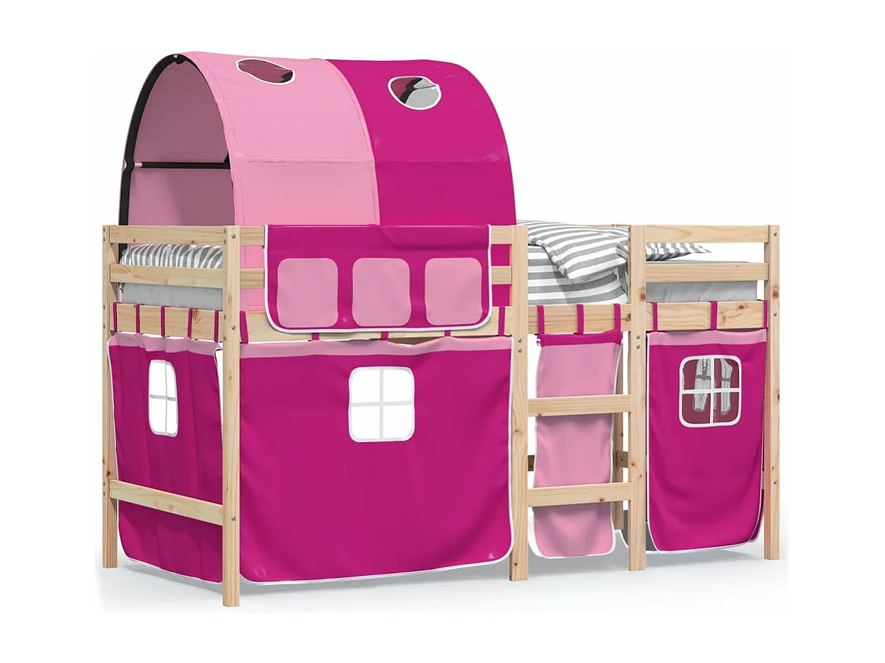 Kinderhoogslaper met tunnel 90x200 cm massief grenenhout roze BE730012