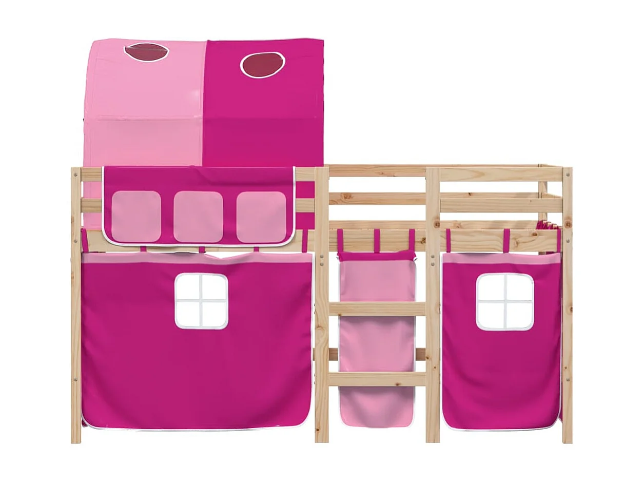 Lit mezzanine enfants avec tunnel rose 90x200cm bois pin massif FR98181