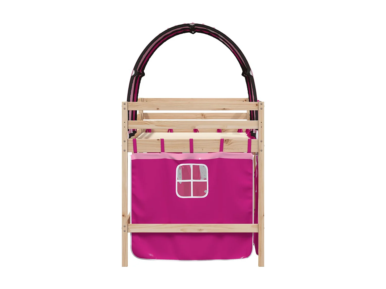 Lit mezzanine enfants avec tunnel rose 90x200cm bois pin massif FR98181