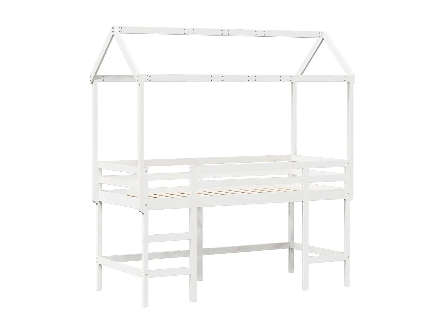 Lit mezzanine et échelle et toit blanc 80x200cm bois pin massif FR70419