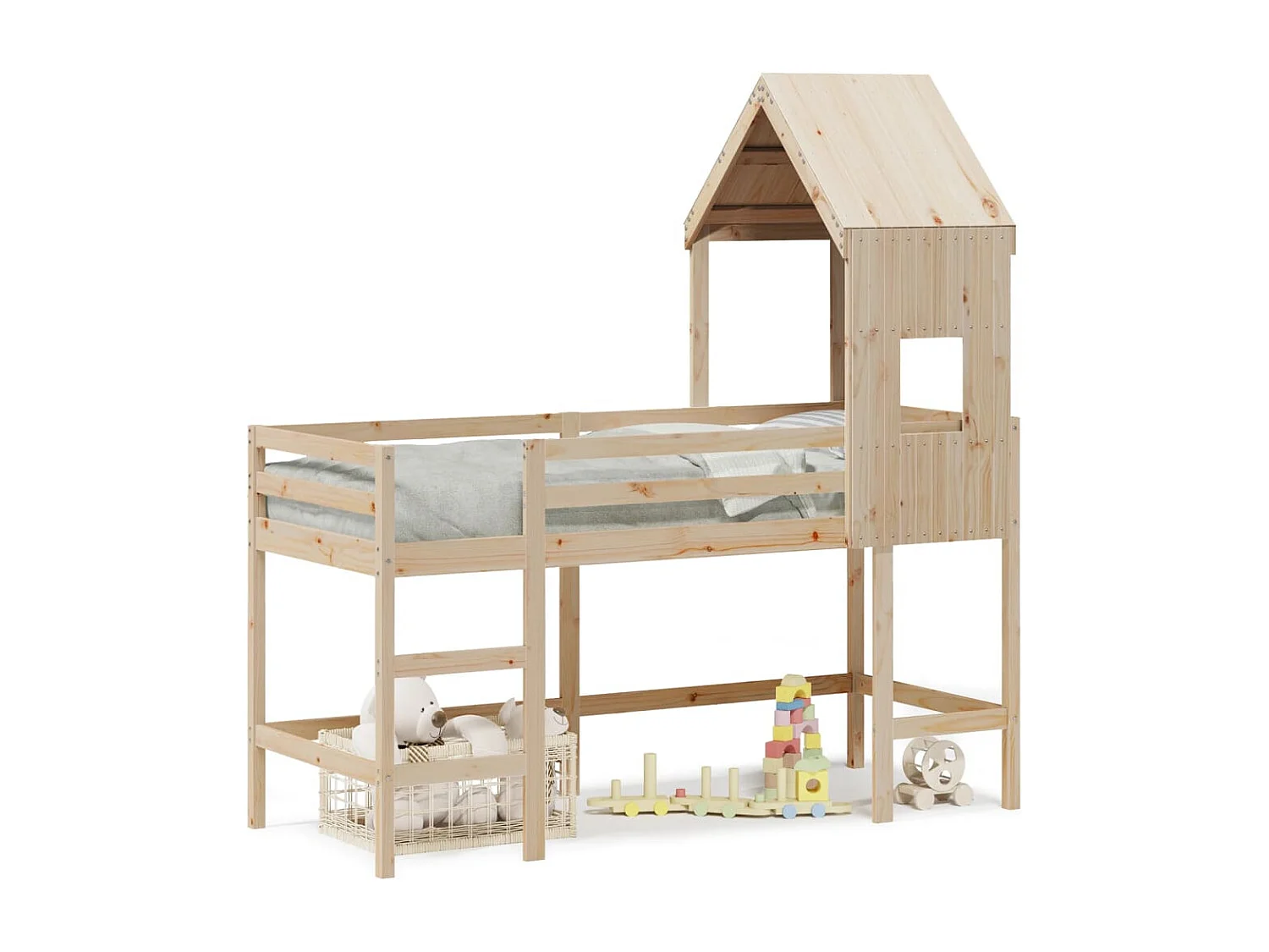 Lit mezzanine et échelle et toit 80x200 cm bois de pin massif FR55764