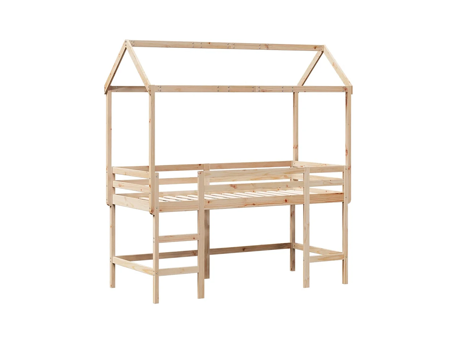 Lit mezzanine et échelle et toit 90x190 cm bois de pin massif FR26332