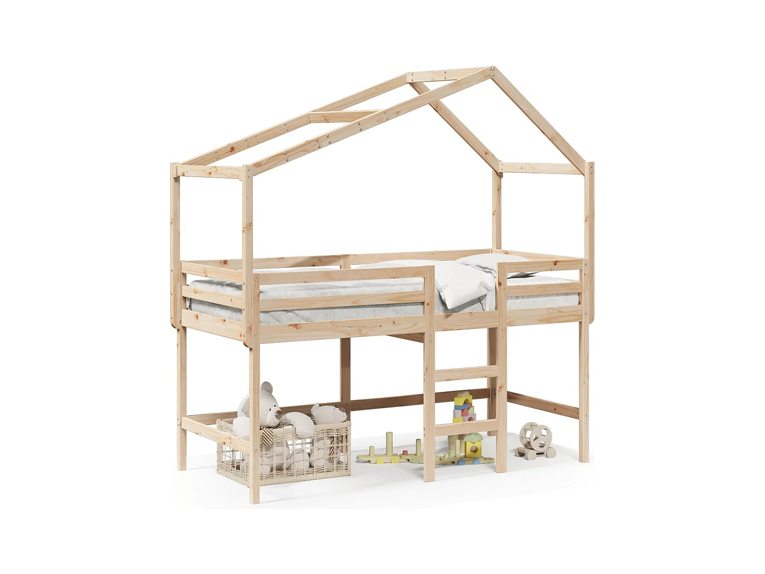 Lit mezzanine et échelle et toit 80x200 cm bois de pin massif FR46515