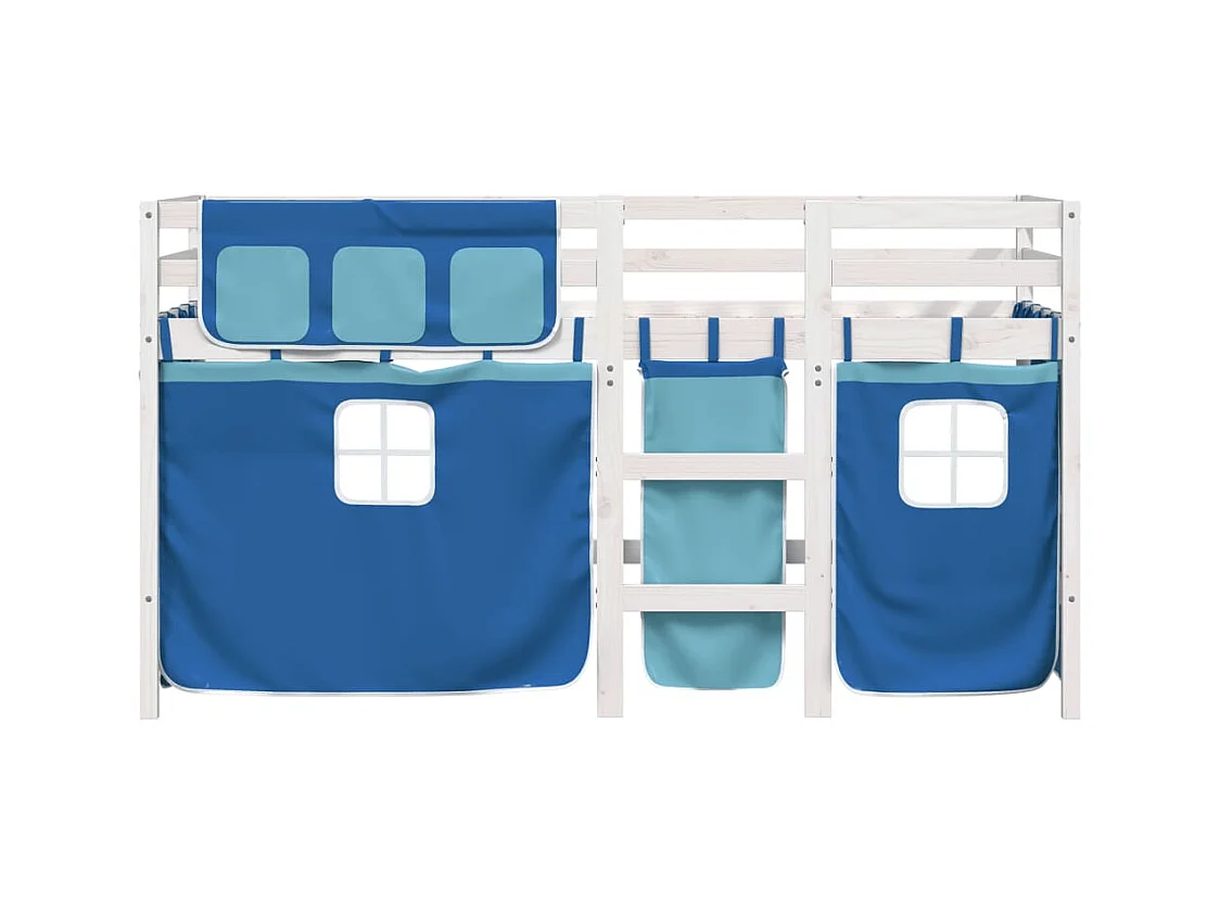 Lit mezzanine enfants et rideaux bleu 80x200cm bois pin massif FR61817