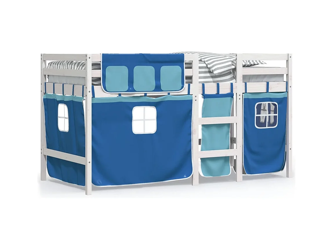 Lit mezzanine enfants et rideaux bleu 80x200cm bois pin massif FR61817