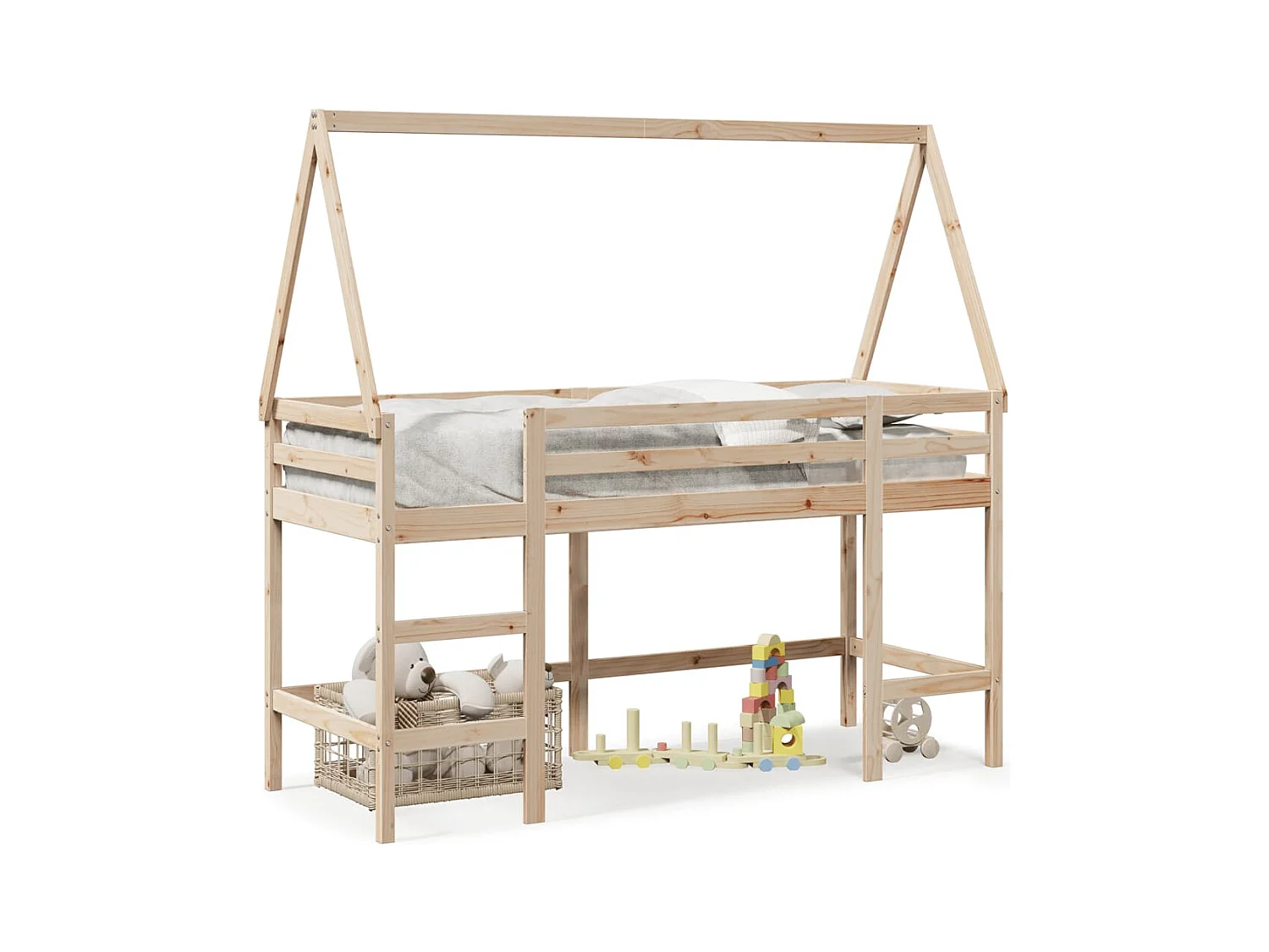 Lit mezzanine et échelle et toit 90x190 cm bois de pin massif FR60220