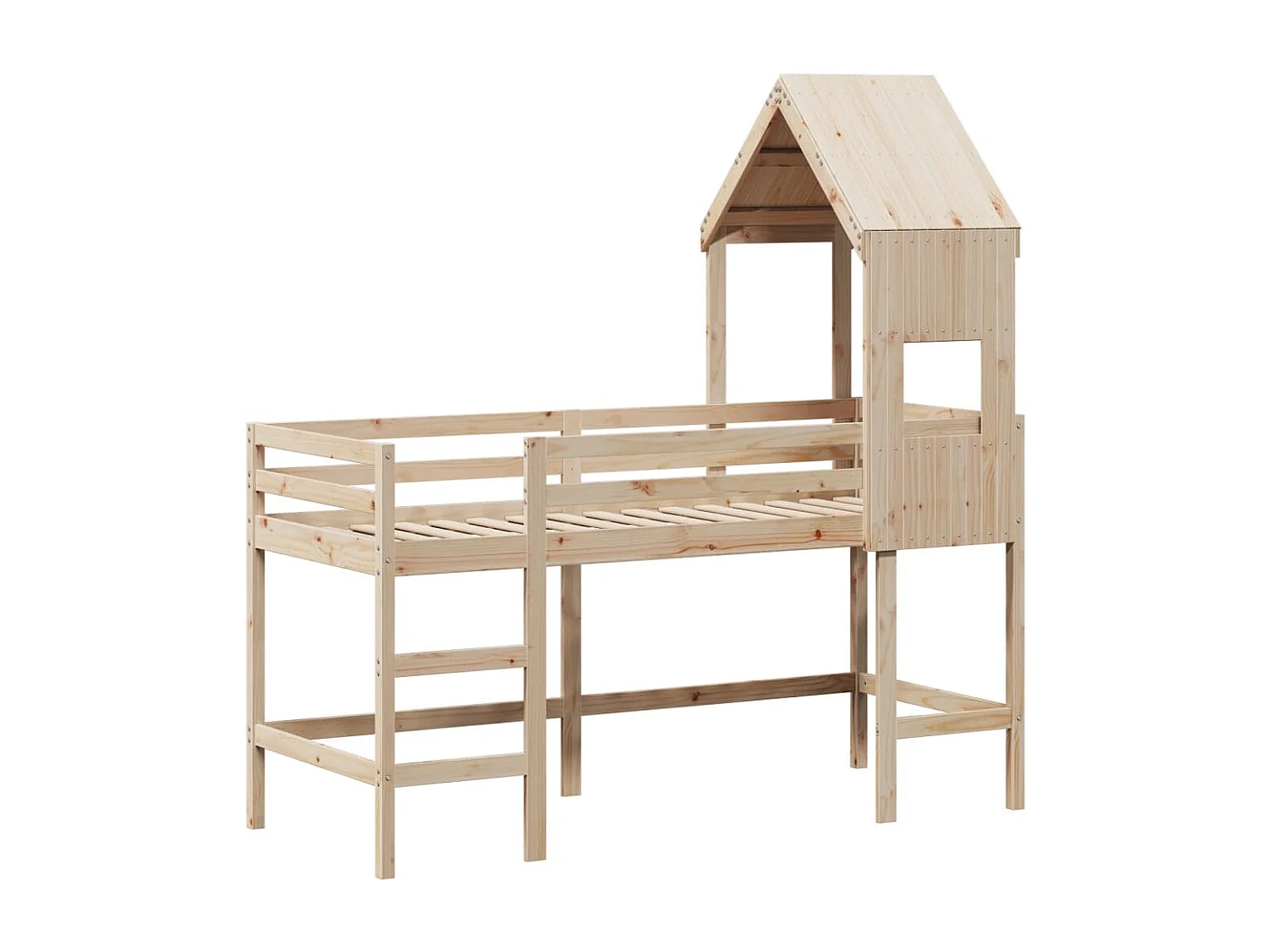 Halfhoogslaper met ladder en bedhuis grenenhout 90x190 cm BE464392