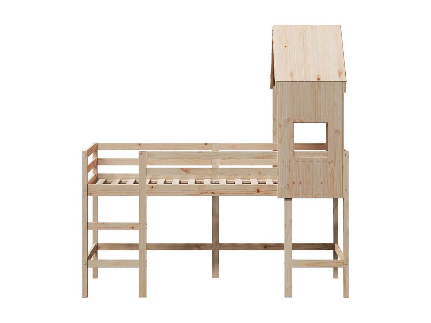 Halfhoogslaper met ladder en bedhuis grenenhout 90x190 cm BE464392